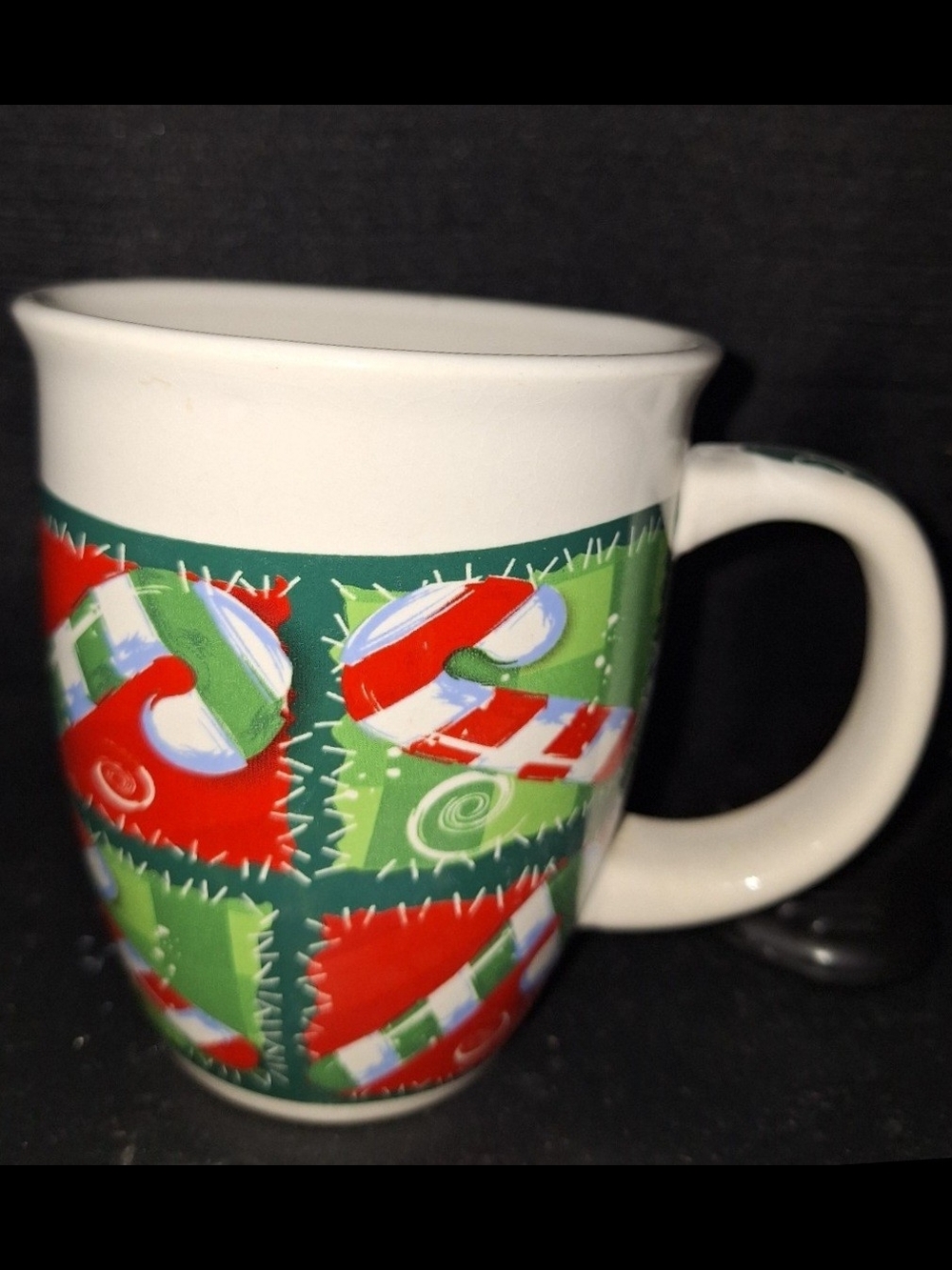 Festive Green and Red Candy Cane Patchwork Ceramic Mug